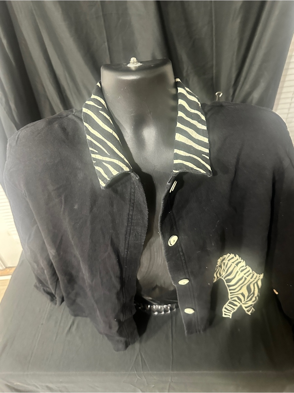 Black Women's Zebra-Accent Button Jacket-Cite size L-#619